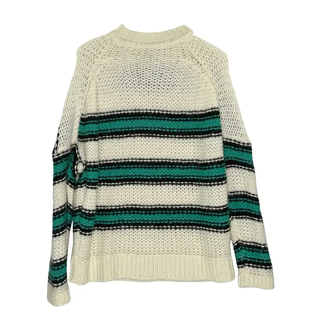 Maje Mohair Slouchy Oversized Sweater M Striped Green Black Drop Shoulder *flaw